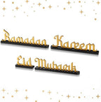 Amyhill 4 Pcs Eid Mubarak Ramadan Kareem Table Decor Ramadan Mubarak Letter Wooden Tabletop Centerpiece Islamic Decoration Sign for Home Office Party Decorations by Amyhill