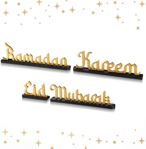 Amyhill 4 Pcs Eid Mubarak Ramadan Kareem Table Decor Ramadan Mubarak Letter Wooden Tabletop Centerpiece Islamic Decoration Sign for Home Office Party Decorations by Amyhill