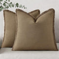 decorUhome Linen Fringe Light Brown Throw Pillow Covers 26x26 Set of 2 by decorUhome