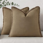 decorUhome Linen Fringe Light Brown Throw Pillow Covers 26x26 Set of 2 by decorUhome