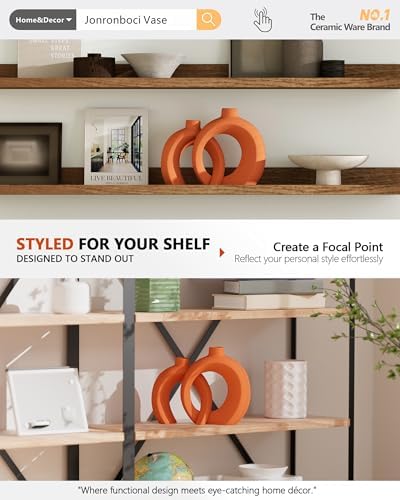 Set of 2 Orange Ceramic Vases for Home Decor Accents - Unique Hollow Donut Artistic Design Mid-Century Modern Eclectic Fall Style Decorative Vases for Shelf, Mantel, Entryway Table Decor(Matte Orange) - Image 6
