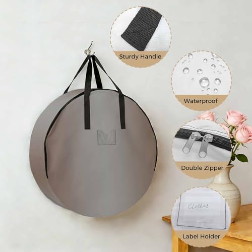 Ombre Abstract Round Storage Bag 24 Inch, Gradient Gray Brown Clothes Storage Container with Handles Heavy Duty Organizer for Comforter, Bedding & Holiday Wreaths - Image 5