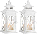 Lantern Decorative Indoor & Outdoor, 2 PCS 14.8''H Large Square Hanging Spring Home Decor, Vintage Metal Decorative Candle Lanterns for Outdoor Patio Wedding Party (White with Black Brush) by DECORKEY