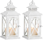 Lantern Decorative Indoor & Outdoor, 2 PCS 14.8''H Large Square Hanging Spring Home Decor, Vintage Metal Decorative Candle Lanterns for Outdoor Patio Wedding Party (White with Black Brush) by DECORKEY