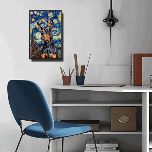 Metal Sign Vintage Tin Sign Doberman Pinscher Starry Night Doberman Sleek Doberman in A Night Sky for Home Security Spaces and Seasonal Displays Waterproof Aluminum 8×12 Inches with Metal Frame - Image 5