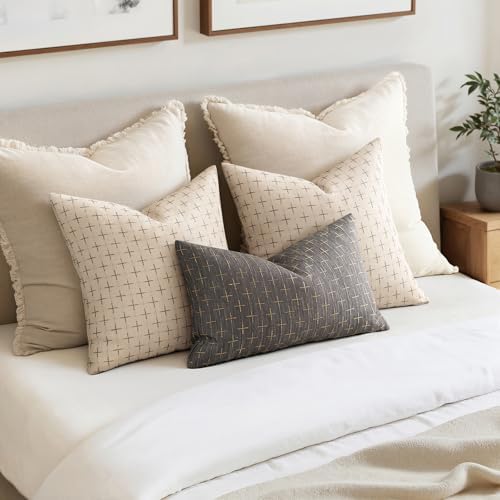 MIULEE Pack of 2 Decorative Burlap Linen Christmas Throw Pillow Covers Modern Farmhouse Pillowcases Rustic Woven Textured Cushion Cover for Sofa Couch Bed 22x22 Inch Beige - Image 6