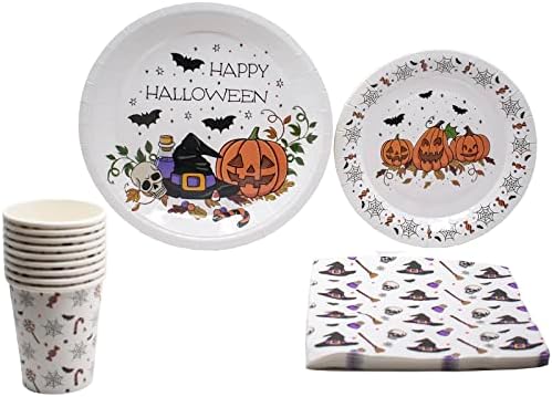 Halloween Fun Tableware Pack: Disposable Paper Plates, Napkins and Cups Set for 20 by StephanieImports