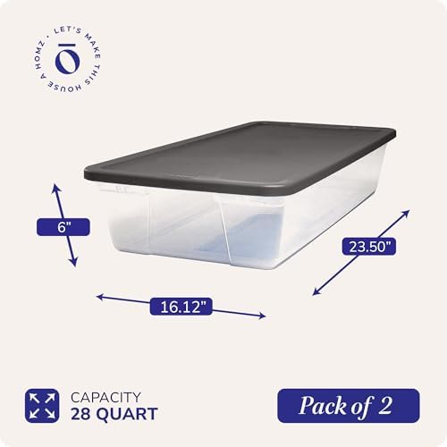 HOMZ Clear Plastic Storage Bins w/Snaplock Lids, 28 Qt, Gray, 2 Pack - Image 4