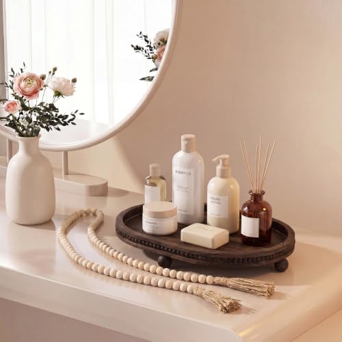 Mumufy 16" x 11.8" Oval Decorative Tray with 58" Bead Garland, Deep Brown - Image 6