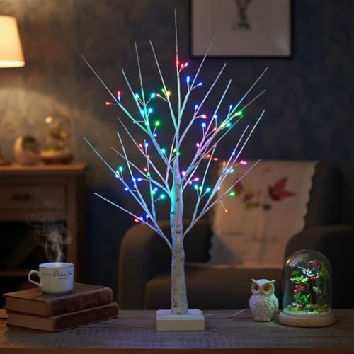 2ft Birch Tree with 72 LED Lights & Remote - Christmas Decorations Indoor, RGB Color Changing Fairy Tree | Spirit Twinkling Tree for Bedroom, Wedding, Holiday Decor | USB/Battery Powered - Image 3