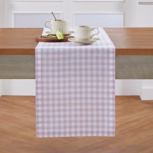 Solino Home 100% Pure Linen Table Runner Lilac, Gingham Check 14 x 132 in by SolinoHome