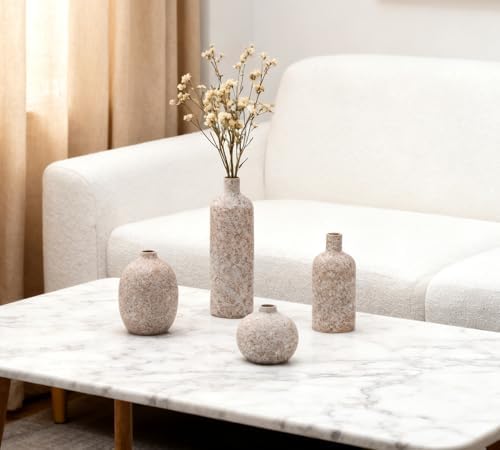 Ceramic Vase Set of 4, Classic Stone Style Small Vases Home Decorations for Table Shelf Office Centerpieces Decor - Image 5