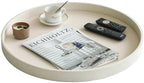 HofferRuffer Large Round Serving Tray 24'', Elegant Faux Leather Circle Ottoman Table Tray, Serve Tea Coffee Breakfast in Bedroom Living Room Kitchen (White, 24'') - Image 3