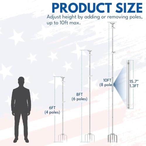 LETSTRY 10 FT In-Ground Flag Pole for Outside House, Heavy Duty Wind Resistant Flagpole with Upgraded 5-Prong Base,Portable Mount Flapoles Kit for Yard, Garden Decor, Residential Commerical, Silver - Image 2