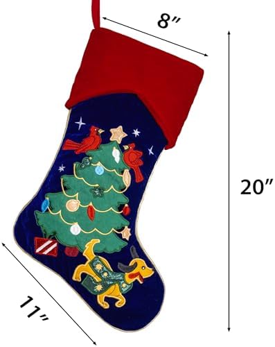 LUBOT 6 Pack Christmas Stockings Embroidered 20" Velvet Large Family Xmas Stocking Set of 6 Cute Cartoon Soft Luxury Stocking with Gold Piping Fireplace Hanging Holiday Decor - Image 6