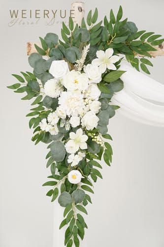 Artificial Wedding Arch Flowers Kit(Pack of 3),2Pcs Artificial Flower Arch Decor,1Pcs Sheer Drape for Wedding Ceremony Arbor for WeddingCeremony (Fairy White) - Image 3