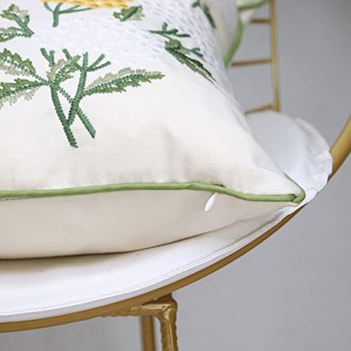 Set of 2 Embroidered Decorative Throw Pillow Covers Couch Square Pillowcases Cushion for Bedroom Sofa Farmhouse Decor 18x18 Inch (Yellow Daisy) - Image 7
