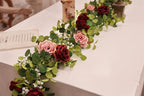 Anna's Whimsy 2PCS 5.91FT Artificial Eucalyptus Garland with Flowers, Fake Rose Gypsophila Garlands, Faux Floral Greenery Garland for Wedding Spring Home Party Table Runner Decor（Dusty Pink） - Image 3