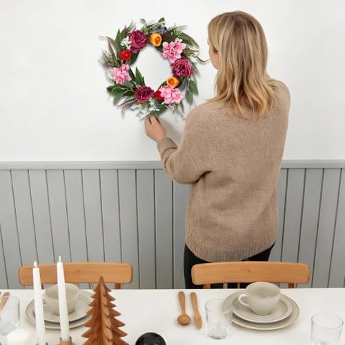 24in Faux Peony Spring Summer Wreath and Bouquets Set, Realistic Artificial Floral Door Wreath with Real Rattan Base, Includes 2 Matching Bouquets, Fake Flower for Spring Front Home, Mother's Day - Image 6