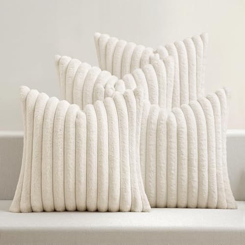 MIULEE Faux Fur Plush Decorative Throw Pillow Covers 20x20, Cream White by MIULEE