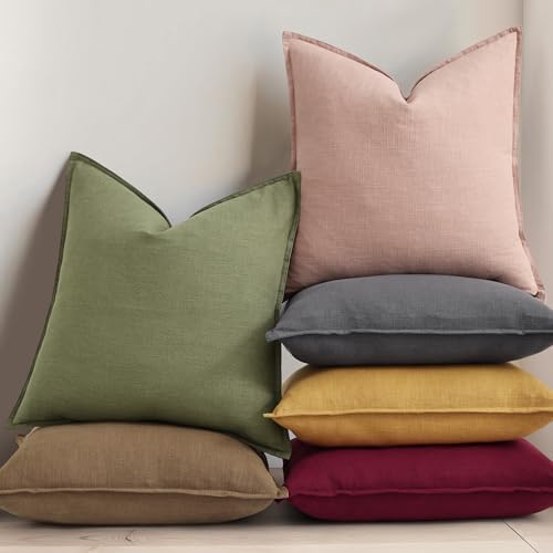 decorUhome Fall Olive Green Linen Throw Pillow Covers 26x26 Set of 2 - Image 5