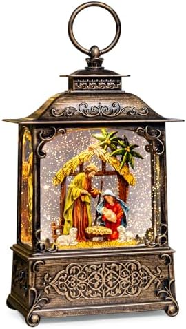 Christmas Snow Globes Lantern with Music, Jesus Christ Nativity Scene Snow Globe with Swirling Glitter Effects, USB/Battery Powered with 6-Hour Timer, Christmas Decorations by COZYPAVILION