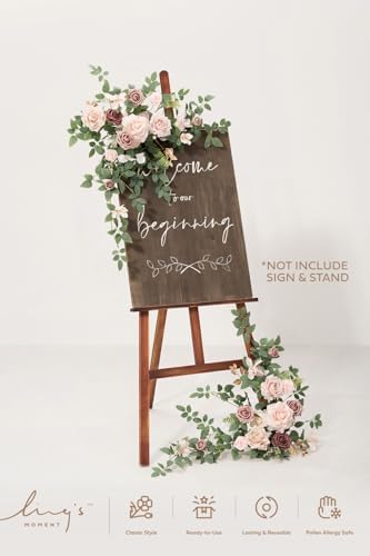 Ling's moment Welcome Sign Flowers, Wedding Floral Swag, Dusty Rose & Cream - Image 2