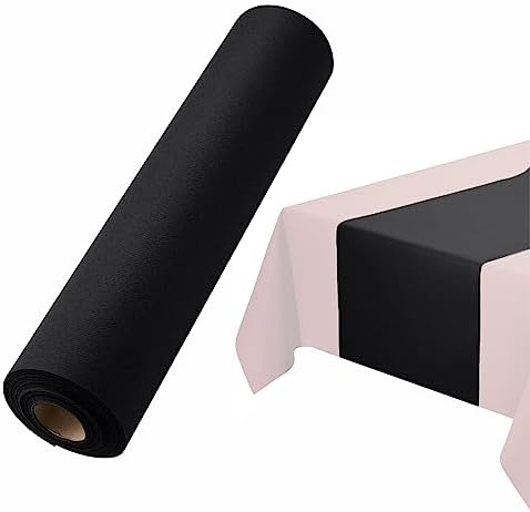 BloominGoods Disposable Table Runner for Dining Table, 16" 20-Pack Linen-Like Black Paper Table Runners for Party, Wedding Or Event by BloominGoods