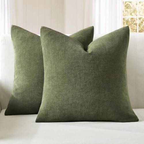 MIULEE Olive Green Chenille Couch Euro Throw Pillow Covers, 26x26 by MIULEE