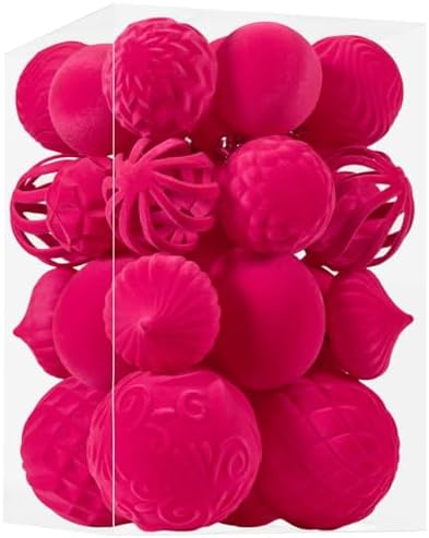 30pcs Velvet Christmas Ball Ornaments, Flocked Shatterproof Christmas Ornaments Hanging Xmas Tree Decorations Set for Home Party Holiday Decor (Multi-Size, Fuchsia Pink) by Unknown