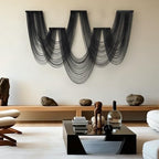 Black Macrame Wall Hanging 5 Panel Boho Wall Decor Fiber Art 68"W *46"L - Image 4