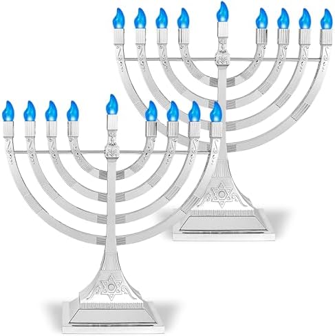 Zion Judaica Pack of 2 Hanukkah Electric Menorahs LED USB Powered Menorah Electronic Hanukkiah Battery Minorah Flamless Chanukah Candles (Silver, 2) - Image 4