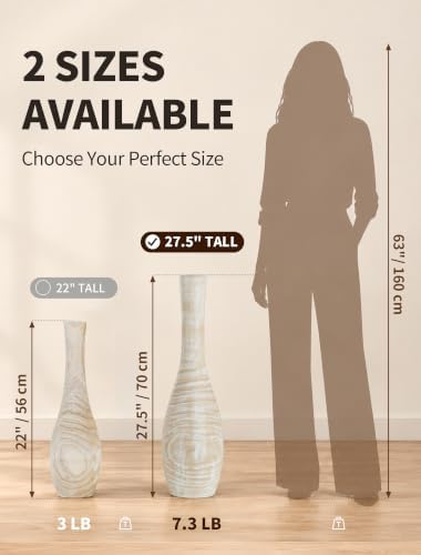 Hanobe 27.5" Tall Wood Floor Vase for Pampas Grass, Boho Farmhouse Style - Image 2