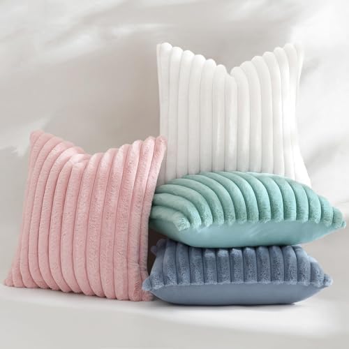decorUhome Fall Faux Fur Throw Pillow Covers 24x24 Set of 2 White - Image 5