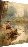 Vintage Boys Room Art,Boy By Pond Poster,Summer Decor Print,Boys Artful Nursery Print Painting,Vintage Prints of Children Playing,Vintage Art for Boy Nursery Bedroom Decor 20x30inch Unframed by Unknown