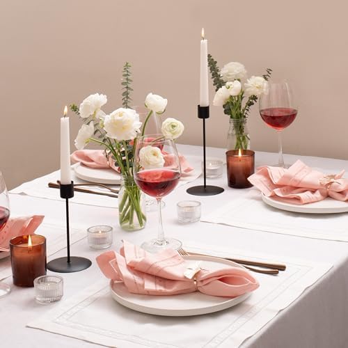100% Linen Napkins Blush Pink with Embroidered Dot Set of 4, 18 x 18 Inch - Image 4