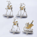 Reindeer & Sleigh Stocking Holder Set for Mantle Set of 4,Deer Stocking Hangers for Firepiece,Christmas Decorations Mantel Hanger for Stocking/Garland (Silver with Gold) by Cesdai