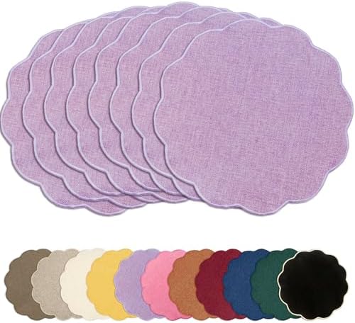 AHHFSMEI Round Faux Linen Placemats Set of 8 Heat Resistant Non-Slip Stain Proof Table Mats for Kitchen Dining Elegant Decor Place Mats (8, Purple) by AHHFSMEI