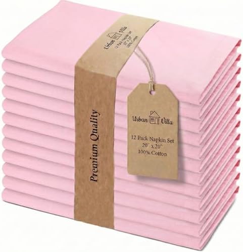 Urban Villa Cloth Napkins Cotton 20x20 (Set of 12) Pink by CottonTrends