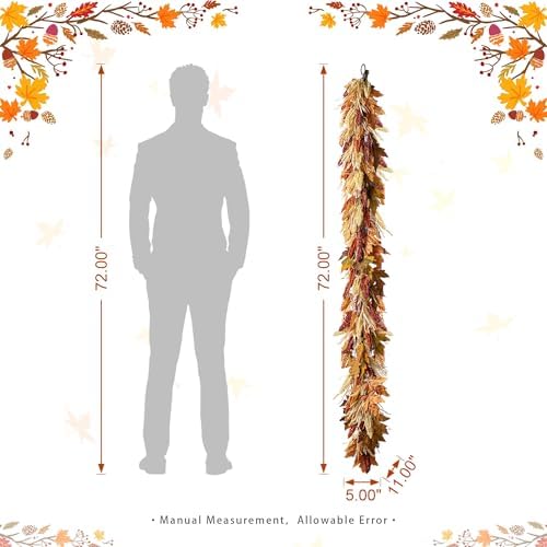 Glitzhome 6FT Fall Garland - Autumn Artificial Sorghum Garland for Mantle, Garlands Decoration for Wedding Party Thanksgiving Dinner Fireplace Door Frame Doorway Backdrop Decor - Image 4