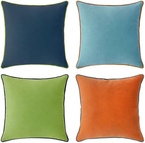 MONDAY MOOSE Decorative Throw Pillow Covers Cushion Cases, Set of 4 Soft Velvet Modern Double-Sided Designs, Mix and Match for Home Decor, Pillow Inserts Not Included (18x18 inch, Blue/Orange) by MondayMoose