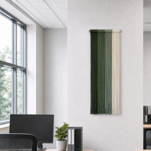 TANNCOY Boho Macrame Wall Hanging, Hand-Dyed Cotton, Green, 15.75 x 40 in - Image 3