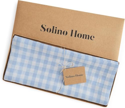 Solino Home 100% Pure Linen Table Runner Blue, Gingham Check 14 x 132 in - Image 5