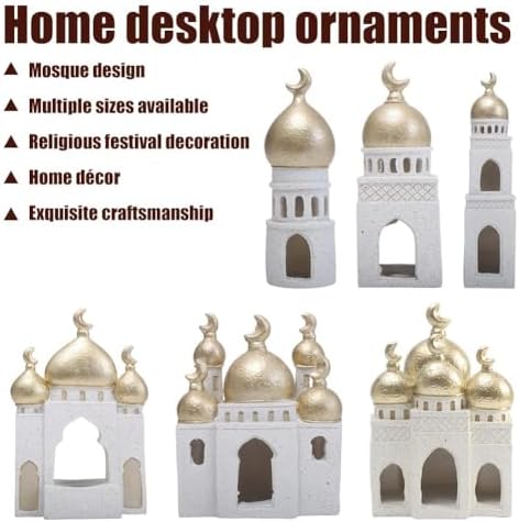 Islamic Cultural Decor Collection, Ramadan Home Decor Islamic Gift, Handcrafted Resin Mosque Models & Tower Ornaments for Home Office Display Ramadan Decoration (White H 1pcs) - Image 3