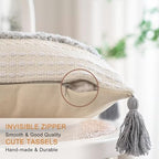 BUIOVBEY Boho Throw Pillow Covers Woven Tufted Pillow Cases with Tassels - Image 3