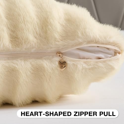FUTEI Pack of 2 Faux Mink Fur Throw Pillow Covers 26x26 Inch, Beige - Image 3