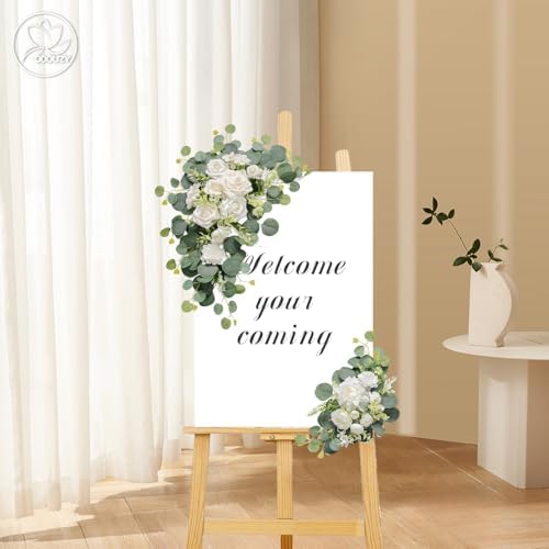 Odouzy Artificial Wedding Arch Flowers for Wedding Sign,Set of 2 for Wedding Welcome Ceremony Sign,Faux Floral Swags,Wedding, Banquet and Reception Backdrop Floral Decoration (White) - Image 5