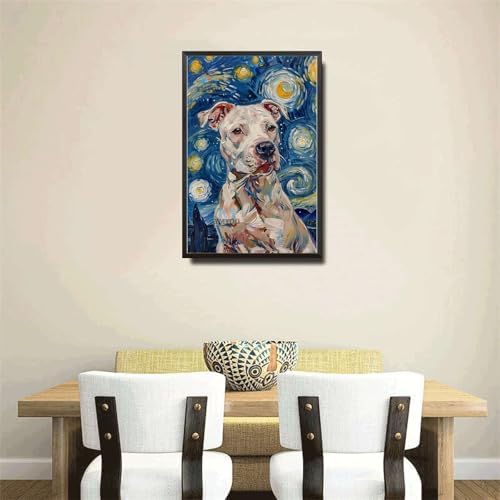 Metal Sign Vintage Tin Sign Pitbull Starry Night Pitbull Spirited Pitbull in Night for Home Urban Spaces and Seasonal Celebrations Corrosion Resistant Aluminum 8×12 Inches with Metal Frame - Image 4