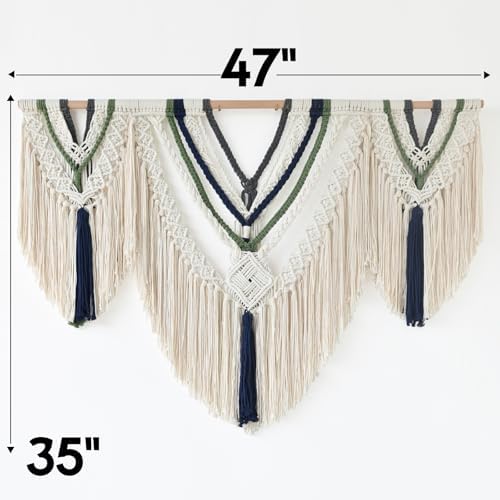 Jakalin Macrame Wall Hanging Handwoven Yarn Fiber Home Decor 47" W x 35" L - Image 5