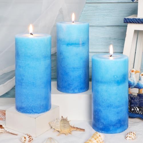 Pillar Candles Ocean Scented, Immeiscent Aromatherapy Candles, 60+ Hours Burn Long Lasting, Blue Mottled Layered Candles for Home Scented, SPA, Restaurant, Set of 3 by immeiscent